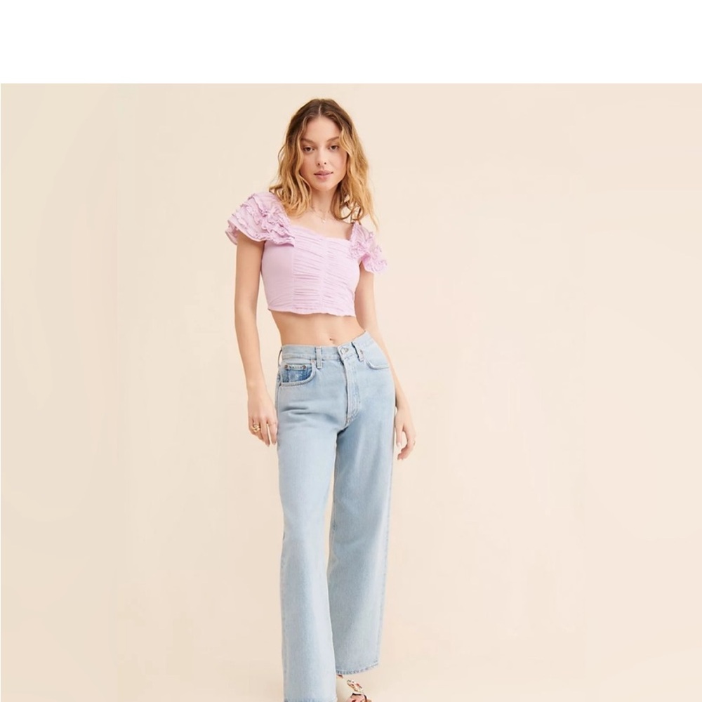 Free People Pastel Lilac Ruffled Ruched Crop Top - Picture 4 of 4
